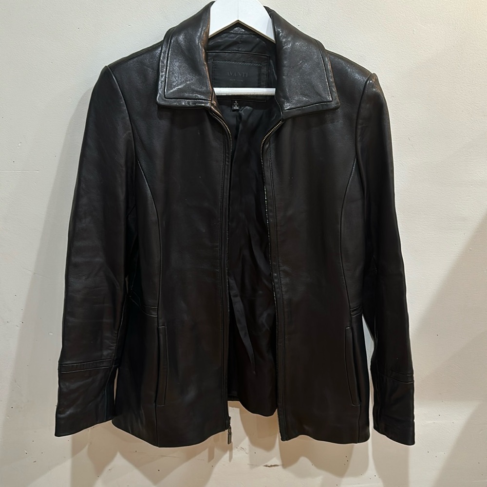 Women’s Avanti New York Genuine Leather Zip Up Collar Fitted Jacket Small Black